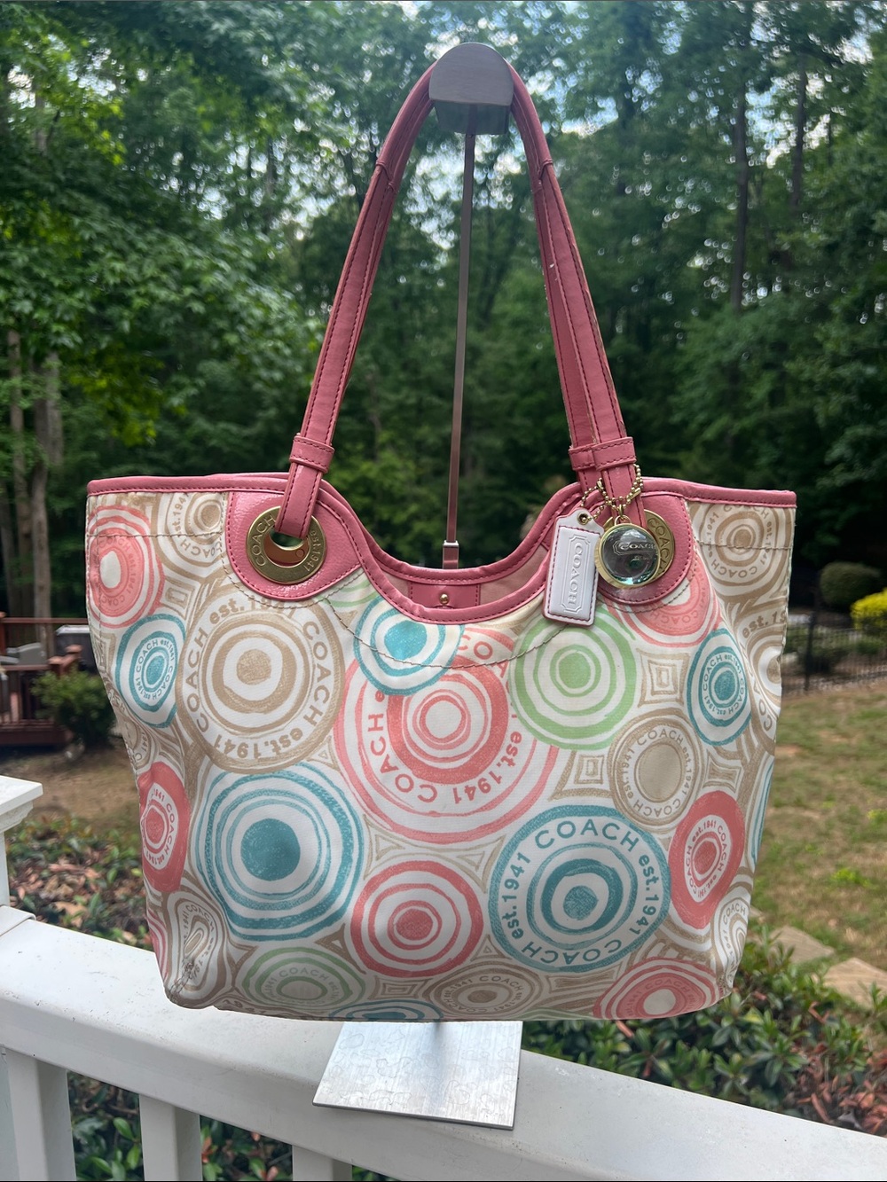 Coach Pink Multicolor The Beach Print F19184 2012 1 tag & RARE HTF COACH ORB